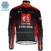 Set Fietsshirt Lange Mouw + Lange Koersbroek Caisse d`Epargne Winter Thermal Fleece Rood Zwart Wit